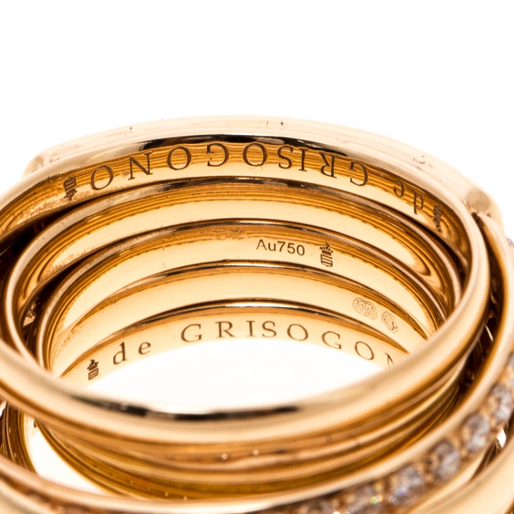 Pre Owned De Grisogono Allegra Pave Diamond 18k Rose Gold Cocktail Ring Size 50.5