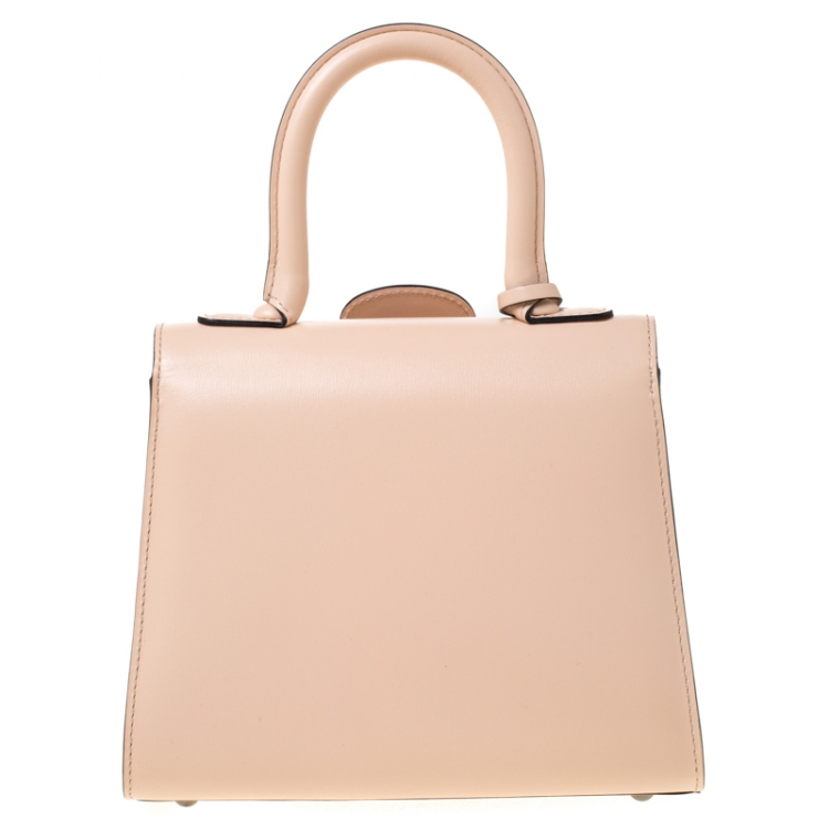 Pre Owned Delvaux Peach Leather Mini Le Brillant Top Handle Bag