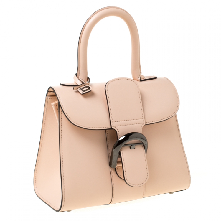 Pre Owned Delvaux Peach Leather Mini Le Brillant Top Handle Bag