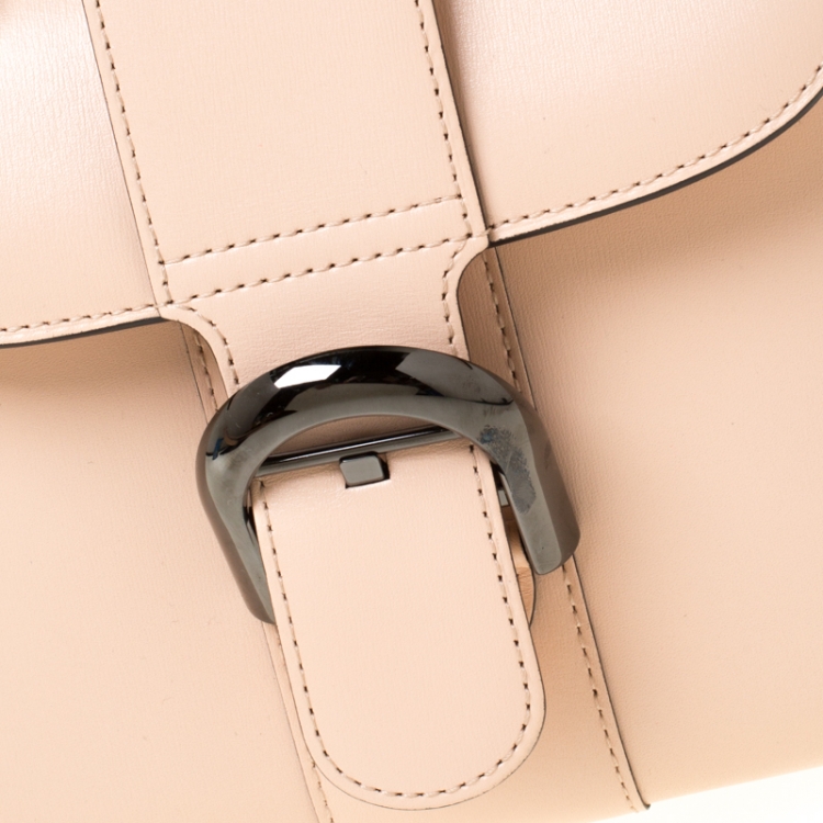 Pre Owned Delvaux Peach Leather Mini Le Brillant Top Handle Bag