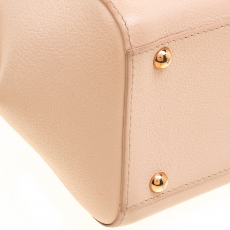 Pre Owned Delvaux Peach Leather Mini Le Brillant Top Handle Bag