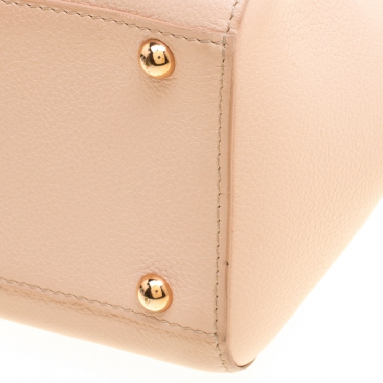 Pre Owned Delvaux Peach Leather Mini Le Brillant Top Handle Bag