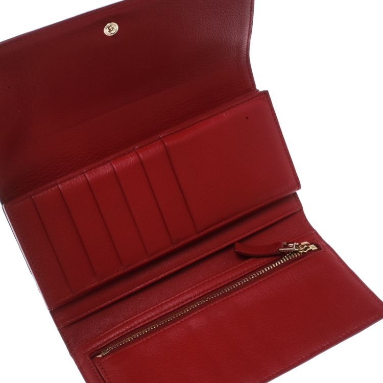 Delvaux Red Leather Tri Fold Continental Wallet Delvaux