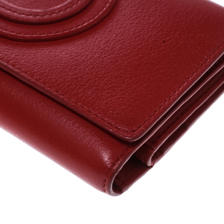 Pre Owned Delvaux Red Leather Tri Fold Continental Wallet