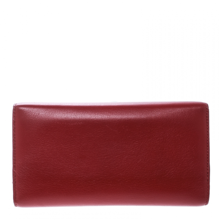 Pre Owned Delvaux Red Leather Tri Fold Continental Wallet
