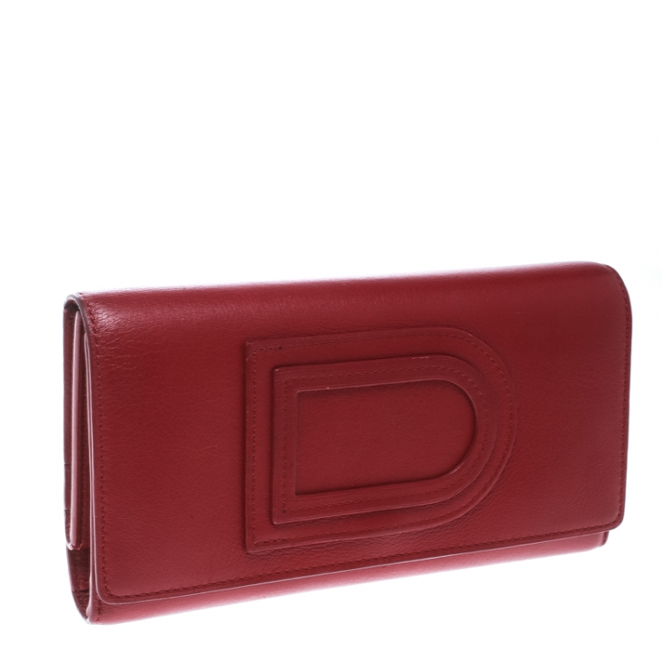 Pre Owned Delvaux Red Leather Tri Fold Continental Wallet
