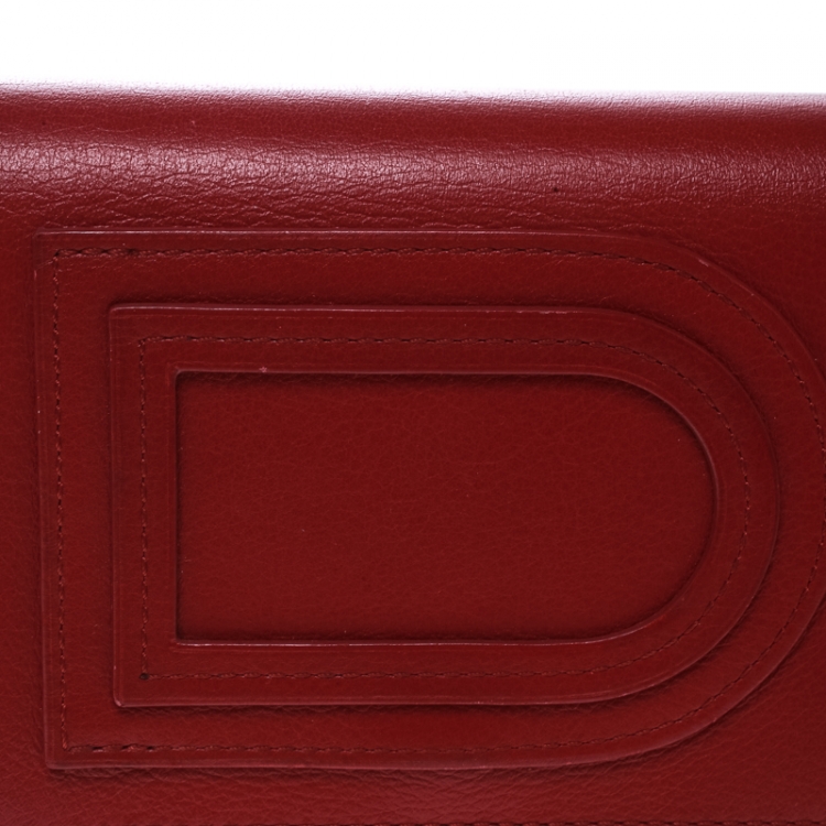 Pre Owned Delvaux Red Leather Tri Fold Continental Wallet