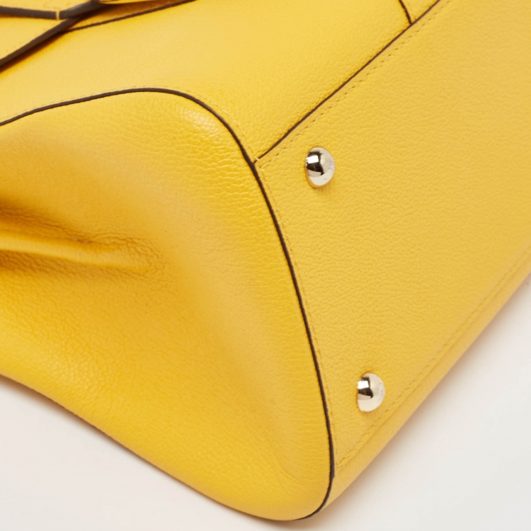 Pre Owned Delvaux Mustard Leather Mini Le Brillant Top Handle Bag