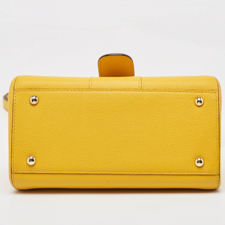 Pre Owned Delvaux Mustard Leather Mini Le Brillant Top Handle Bag
