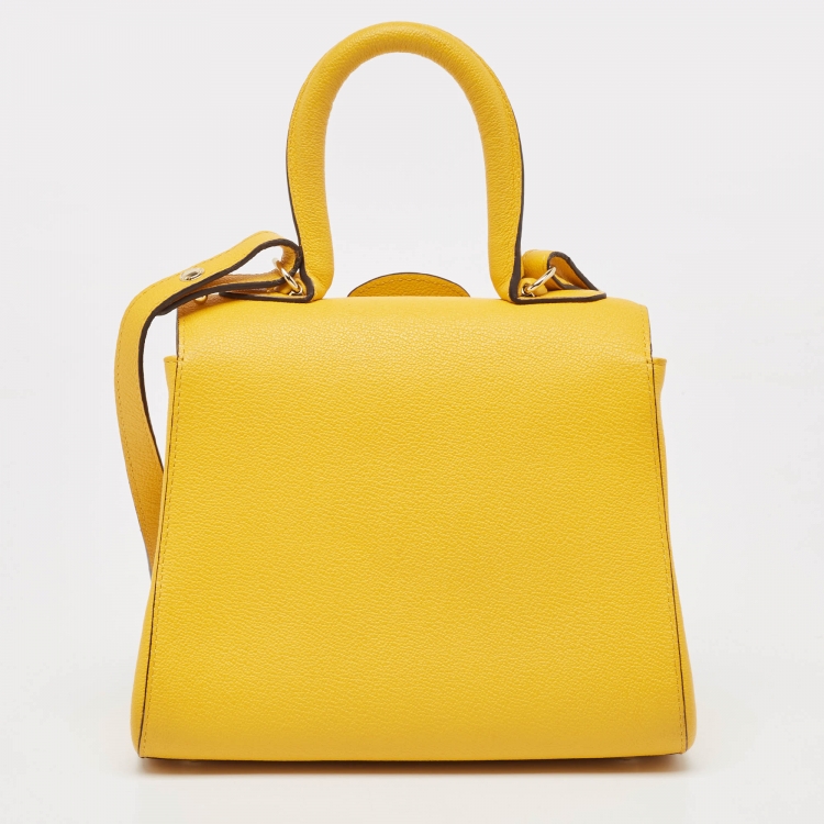 Pre Owned Delvaux Mustard Leather Mini Le Brillant Top Handle Bag