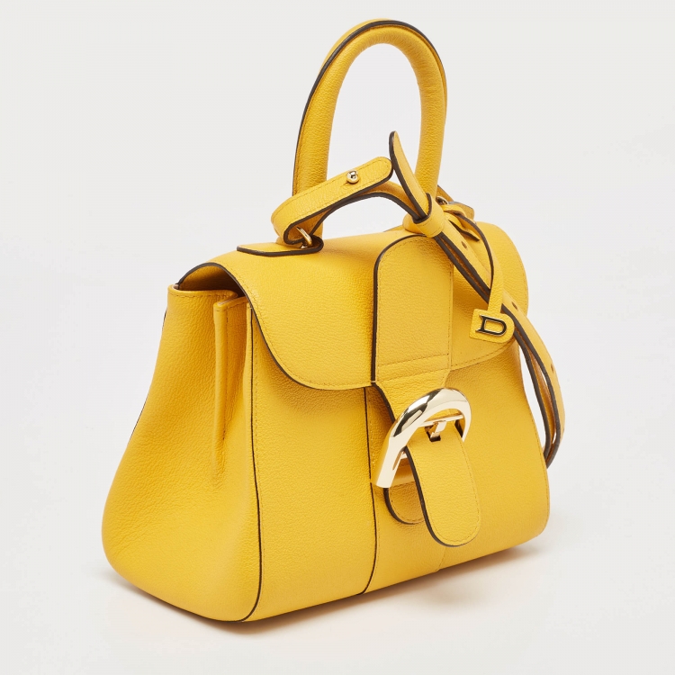 Pre Owned Delvaux Mustard Leather Mini Le Brillant Top Handle Bag