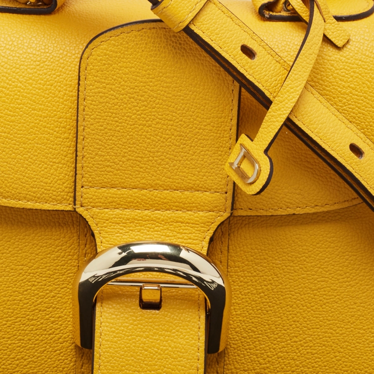 Pre Owned Delvaux Mustard Leather Mini Le Brillant Top Handle Bag