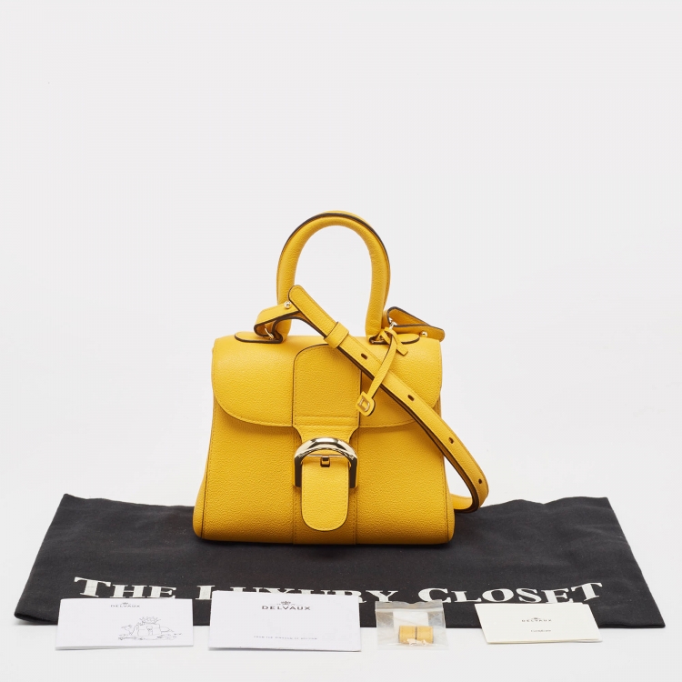 Pre Owned Delvaux Mustard Leather Mini Le Brillant Top Handle Bag