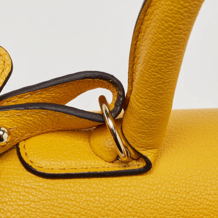 Pre Owned Delvaux Mustard Leather Mini Le Brillant Top Handle Bag