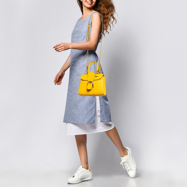 Pre Owned Delvaux Mustard Leather Mini Le Brillant Top Handle Bag