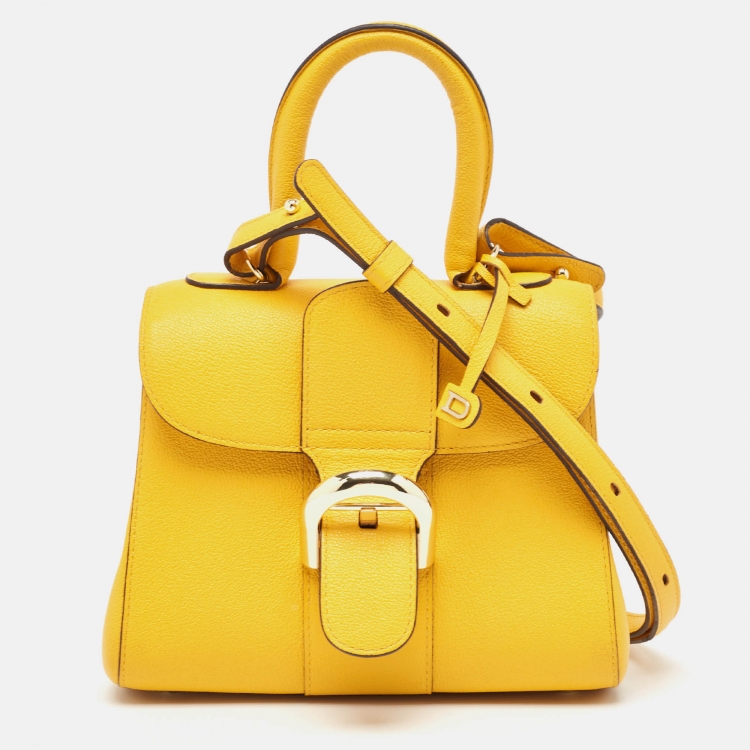 Pre Owned Delvaux Mustard Leather Mini Le Brillant Top Handle Bag