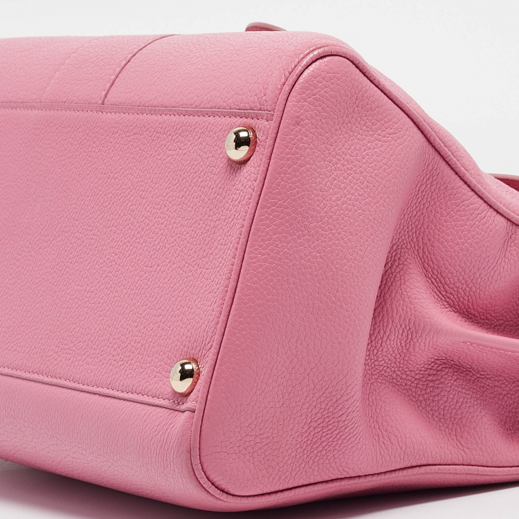 Pre Owned Delvaux Pink Leather Brillant MM Top Handle Bag