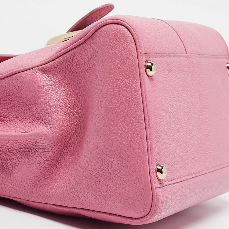 Pre Owned Delvaux Pink Leather Brillant MM Top Handle Bag