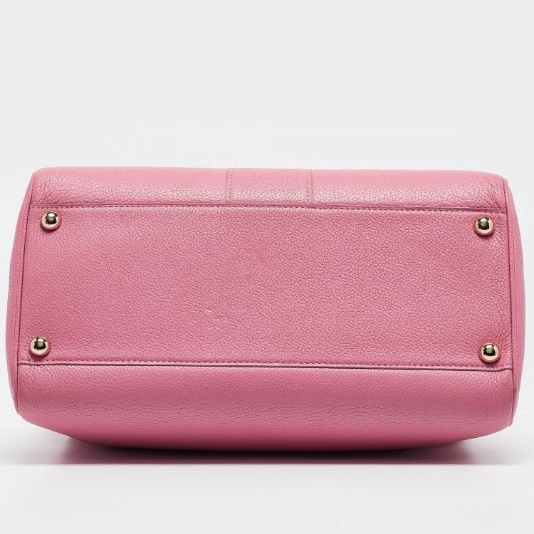 Pre Owned Delvaux Pink Leather Brillant MM Top Handle Bag