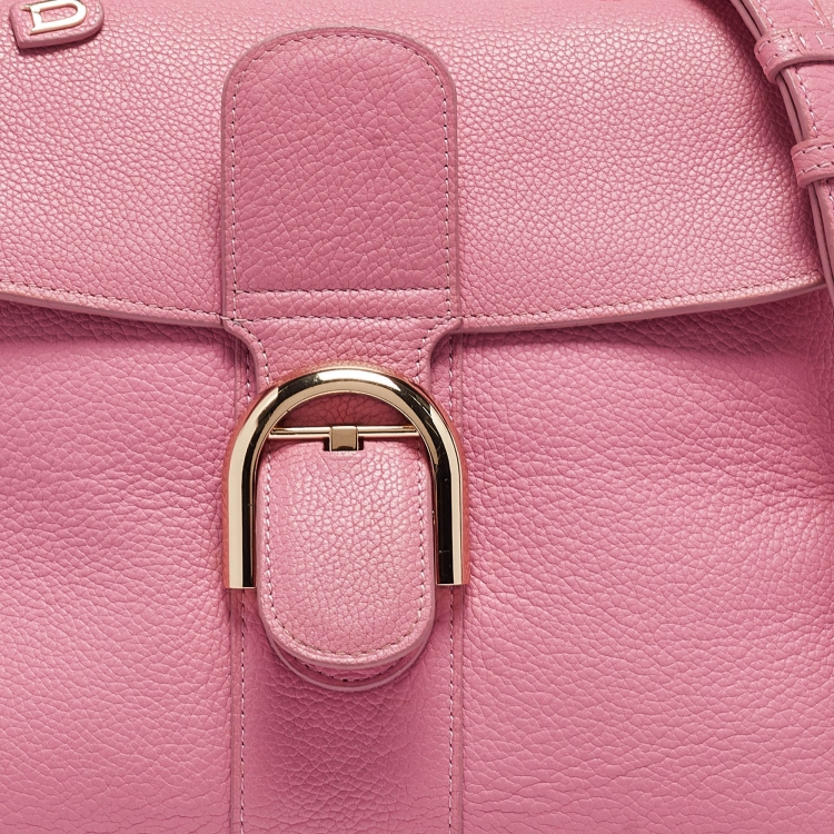 Pre Owned Delvaux Pink Leather Brillant MM Top Handle Bag