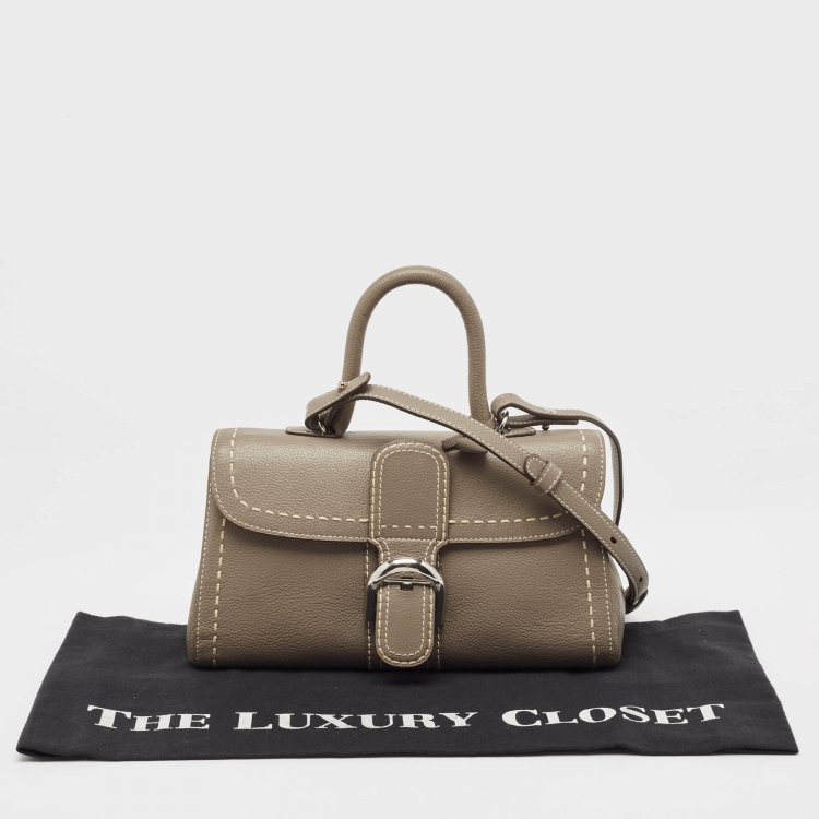 Pre Owned Delvaux Grey Leather Mini Brillant East/West Top Handle Bag