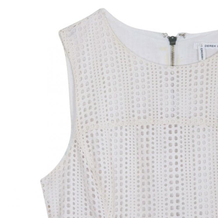 Pre Owned 10 Crosby Derek Lam Crochet White Tulip Hem Dress M