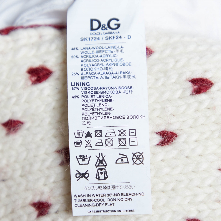 Pre Owned D&G Red Wool Intarsia Belted Mid Length Coat M