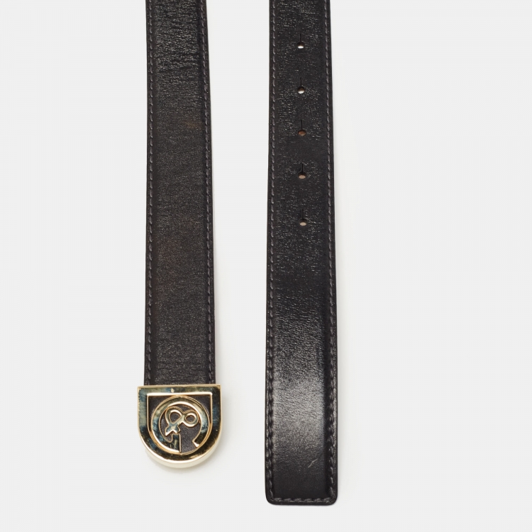 مملوكة مسبقًا D&G Black Leather DG Logo Buckle Belt 95CM