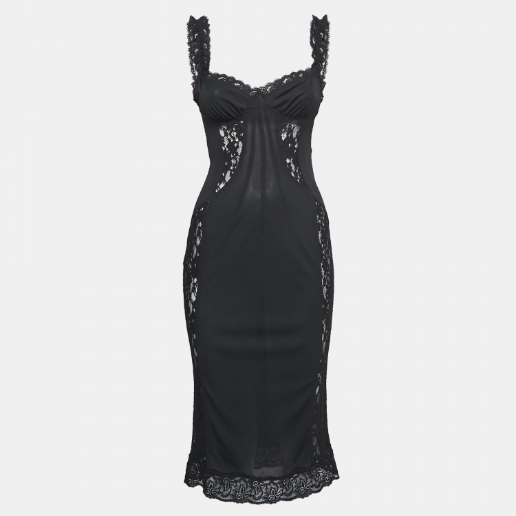 D&G Black Stretch Crepe & Lace Sheer Cami Dress M D&G | The Luxury Closet