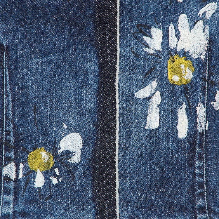 Pre Owned D&G Blue Floral Print Denim Zipper Mini Dress M