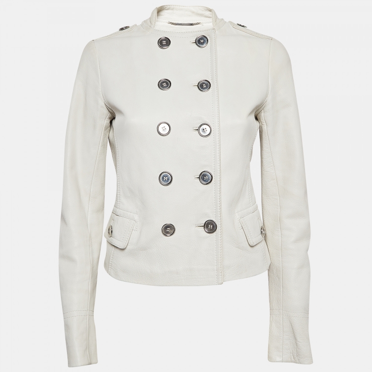 Pre Owned D&G White Deer Leather Double Breasted Jacket M