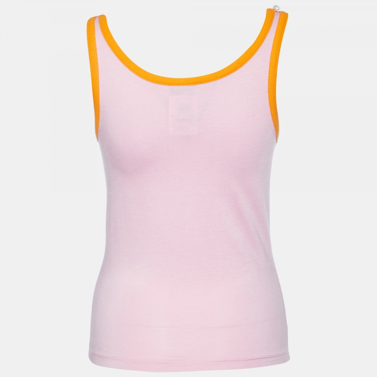 Pre Owned D&G Pink Knit Pearls Chain Detail Sleeveless T-Shirt M
