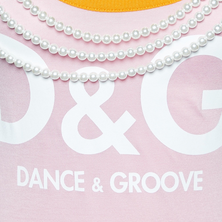 Pre Owned D&G Pink Knit Pearls Chain Detail Sleeveless T-Shirt M