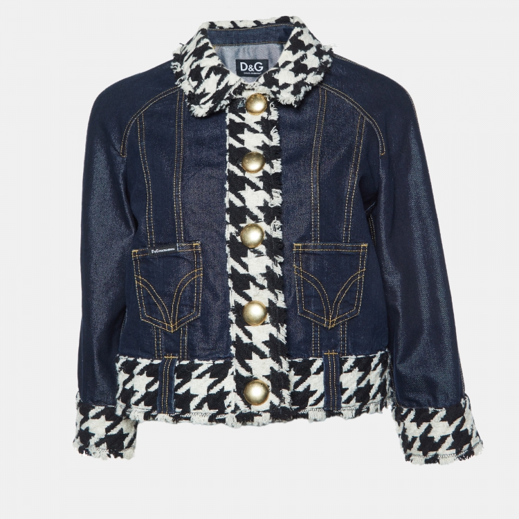 Pre Owned D&G Blue Denim Tweed Trim Cropped Jacket S