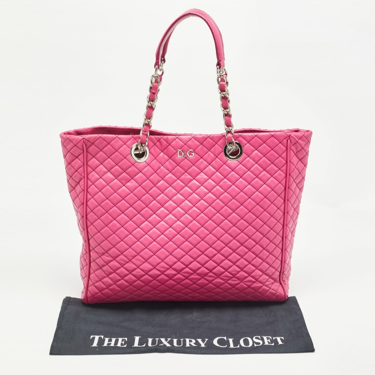 Pre Owned D&G Pink Quilted Leather Lily Glam Tote 