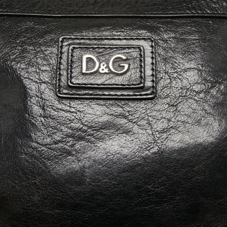 Pre Owned D&G Black Glossy Leather Logo Crossbody Bag