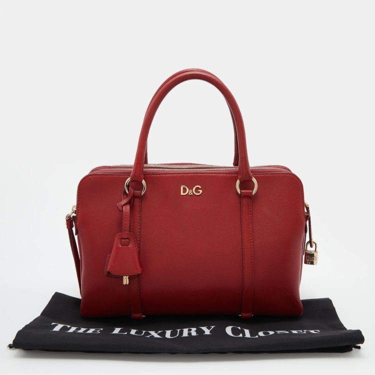 Pre Owned D&G Red Leather Lily Twist Laptop Bag