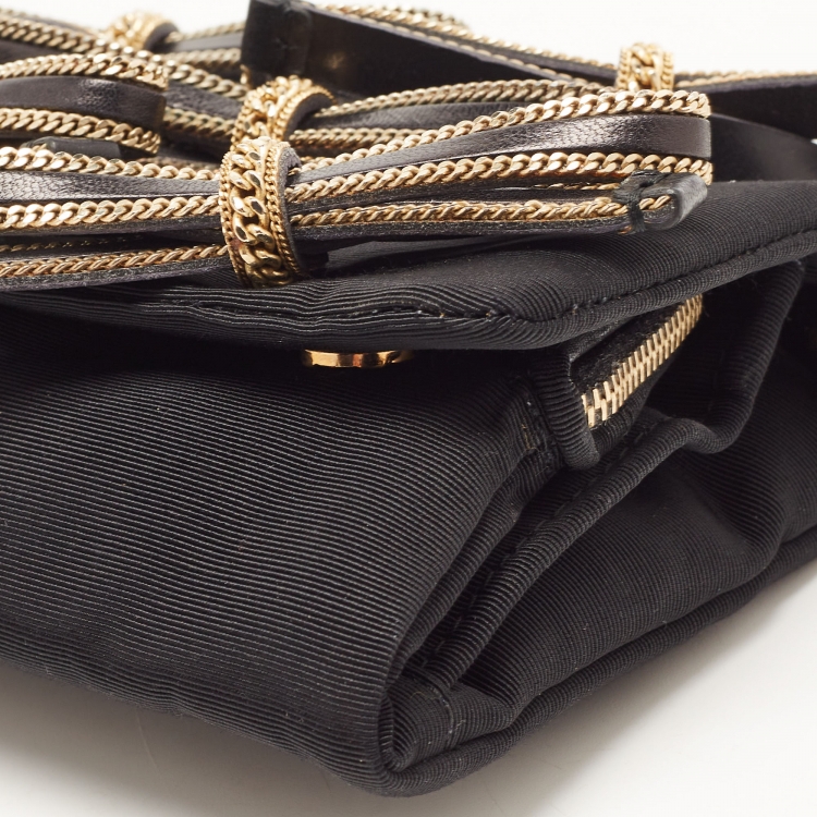 Pre Owned D&G Black Fabric Bow Embellished Flap Chain Clutch