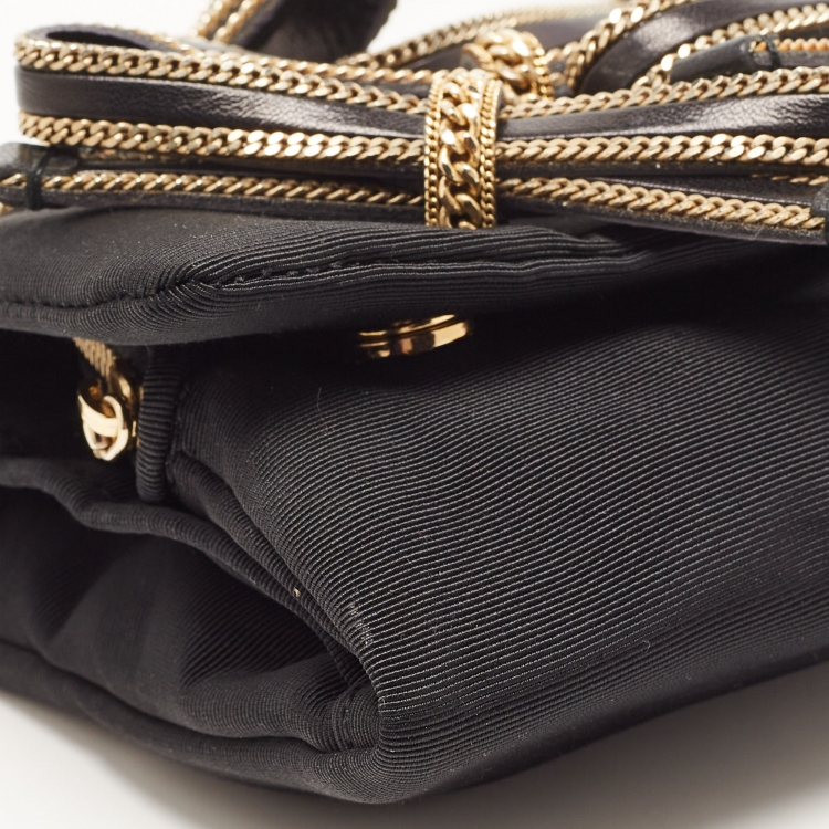 Pre Owned D&G Black Fabric Bow Embellished Flap Chain Clutch