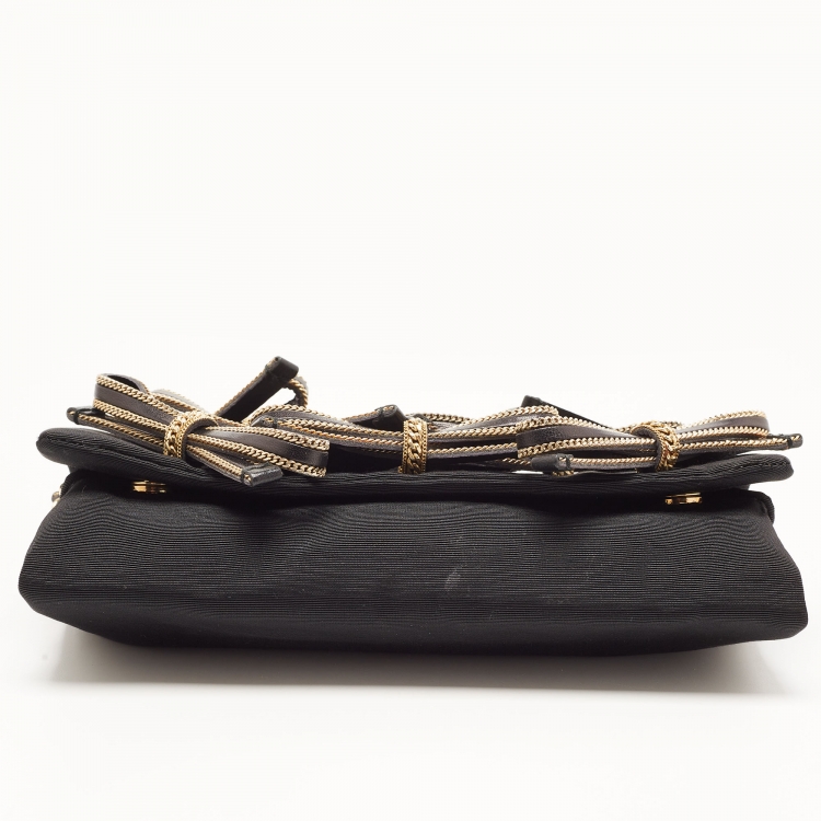 Pre Owned D&G Black Fabric Bow Embellished Flap Chain Clutch