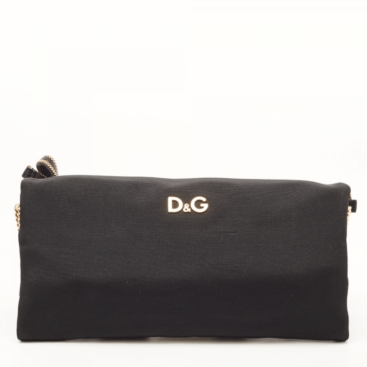 Pre Owned D&G Black Fabric Bow Embellished Flap Chain Clutch