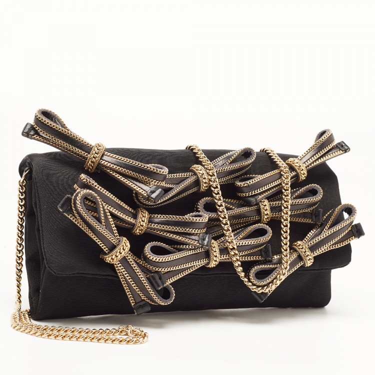 Pre Owned D&G Black Fabric Bow Embellished Flap Chain Clutch