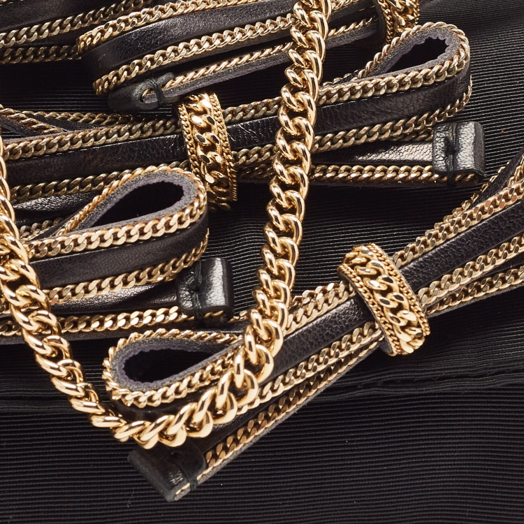 Pre Owned D&G Black Fabric Bow Embellished Flap Chain Clutch
