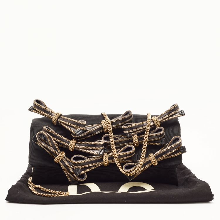 Pre Owned D&G Black Fabric Bow Embellished Flap Chain Clutch