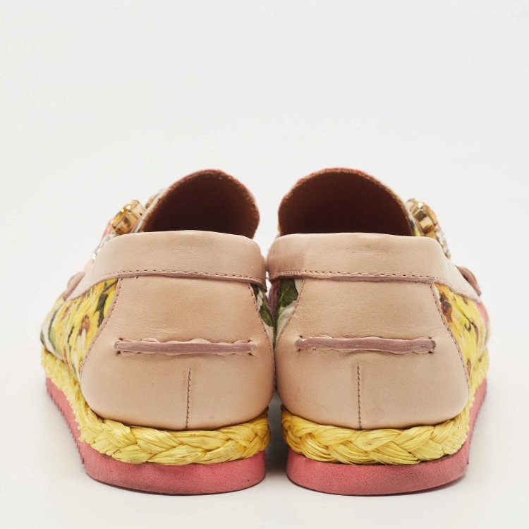 Pre Owned Dolce & Gabbana Multicolor Brocade Fabric And Leather Crystal Embellished Espadrille Loafers Size 38