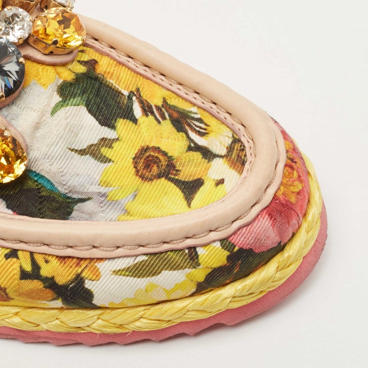 Pre Owned Dolce & Gabbana Multicolor Brocade Fabric And Leather Crystal Embellished Espadrille Loafers Size 38