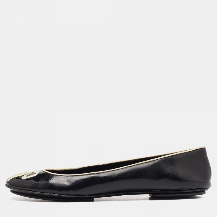 Pre Owned D&G Black/White Patent Leather Ballet Flats Size 38