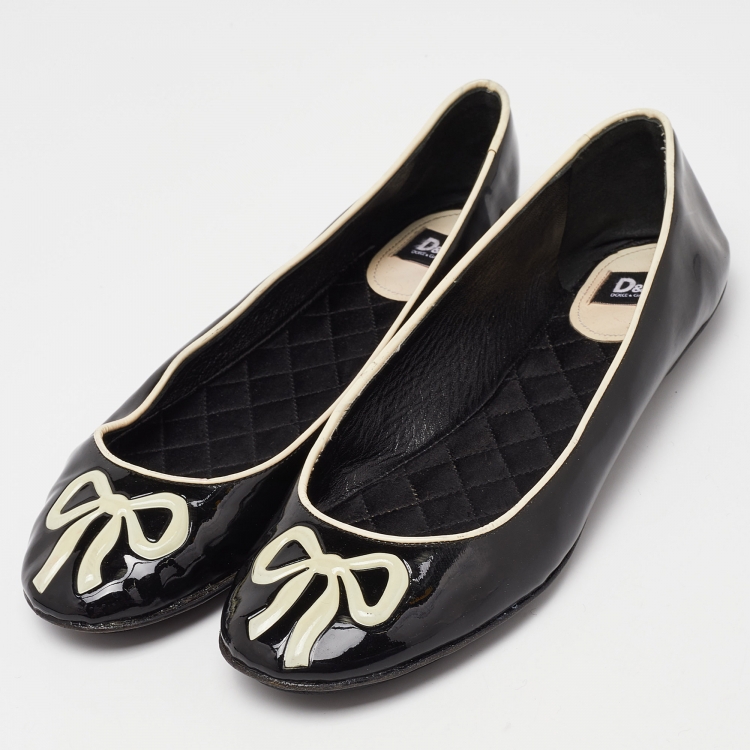 Pre Owned D&G Black/White Patent Leather Ballet Flats Size 38