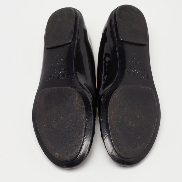 Pre Owned D&G Black/White Patent Leather Ballet Flats Size 38