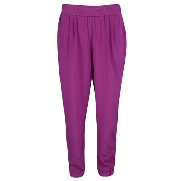 Pre Owned Diane Von Furstenberg Lotus Berry Pink Silk Janeta Jogger Pants M